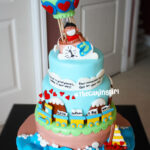 hot air balloon, 3 tier travel theme cake