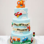 vehicle theme birthday fondant cake