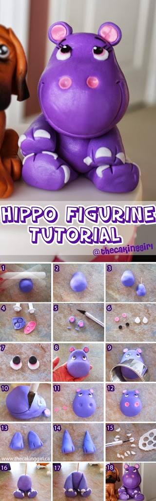 cute hippo fondant gumpaste figurine tutorial how to